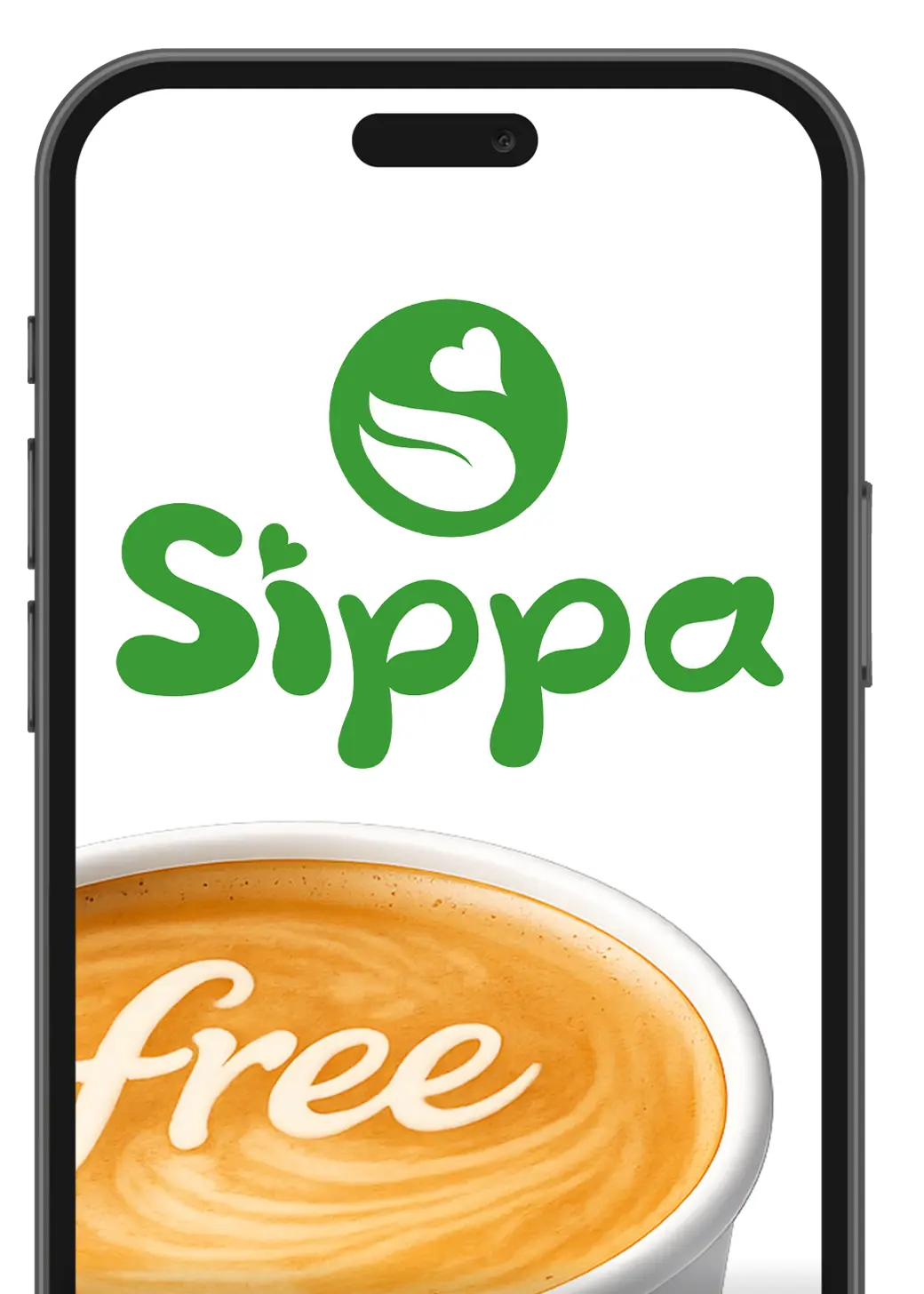 Coffee app download showing free coffee reward on mobile phone