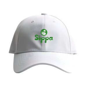 Sippa cap with precision embroidered logo, available in Black and White, one size fits all