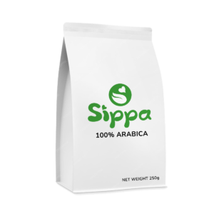 Sippa 100% Arabica dark roast coffee beans bag, locally roasted in Malaysia, available in 250g and 1kg