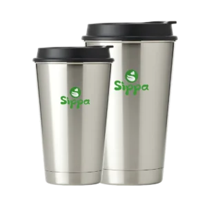 Sippa double-wall insulated stainless steel tumbler, keeps drinks hot and cold, available in 12oz and 16oz
